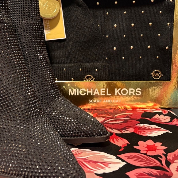 Michael Kors Black Crystal Studded Ankle Boots | Size 10M | Block Heel | Glam St - Picture 8 of 9